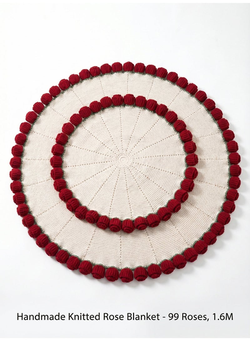 بطانية منسوجة يدويًا بـ 99 وردة حمراء (قطر 1.6 متر) - مصنوعة يدويًا بالكامل | ديكور للمنزل والمكتب والسيارة - Image 5